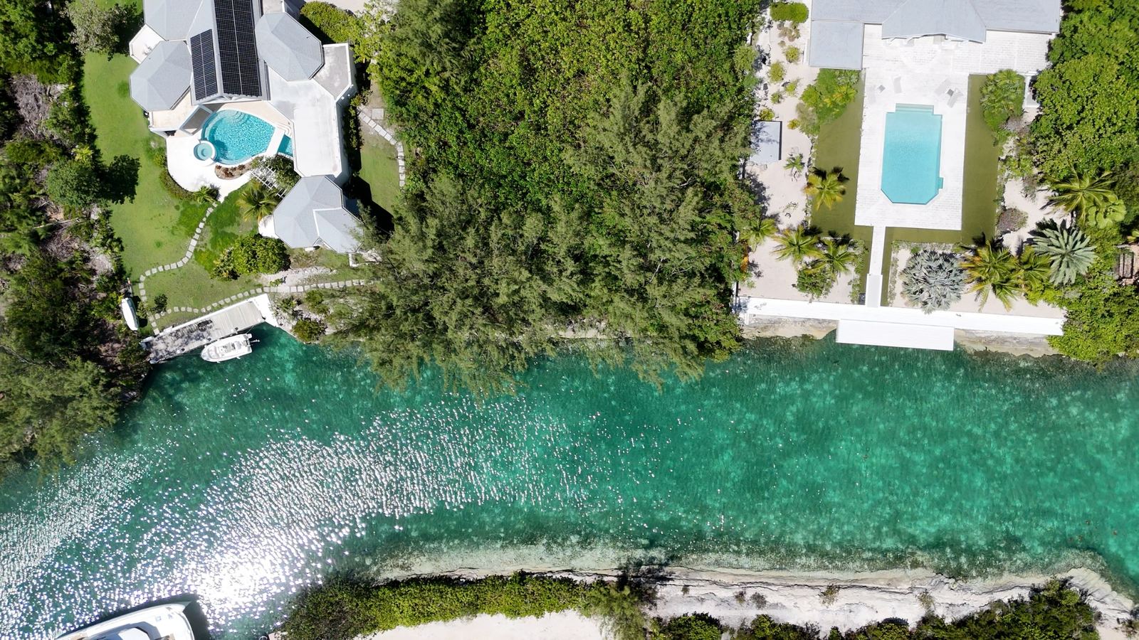 The canal frontage of the lot from above
